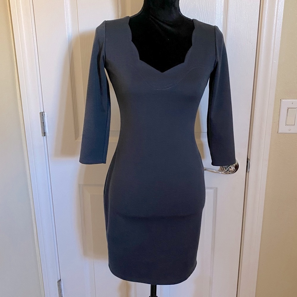 KNT by Kova and T Gray Sheath Mesh Dress